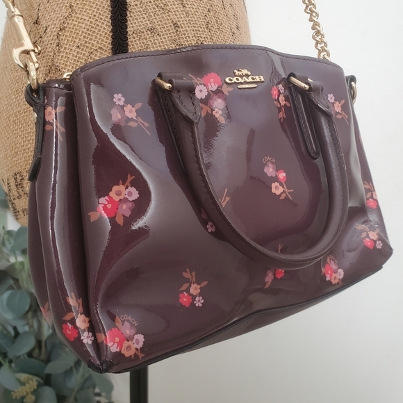 COACH F31395 SAGE CARRYALL Bag Handbag BOUQUET PRINT Purse Oxblood Maroon Small - Picture 5 of 15
